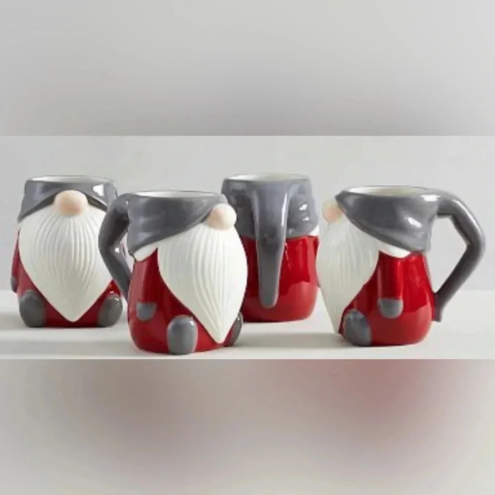 Pottery Barn Gnome Shaped Ceramic Mugs Set of 2 Coffee Tea Mugs Cups RARE FIND!!
